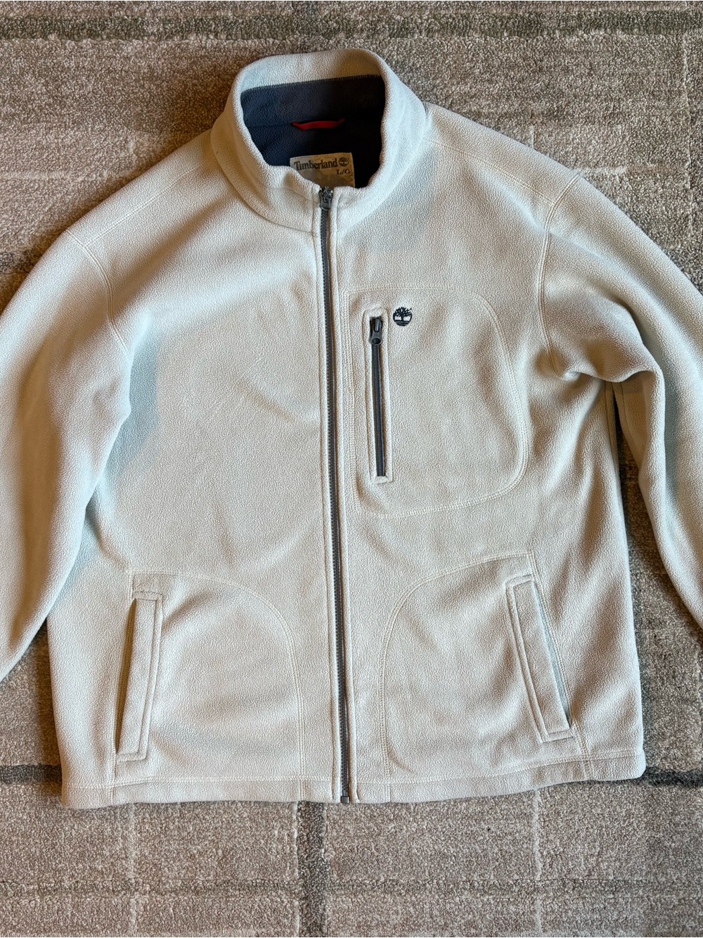 Timberland Men's Light Beige Cream Off white Fleece Full-Zip Jacket Large